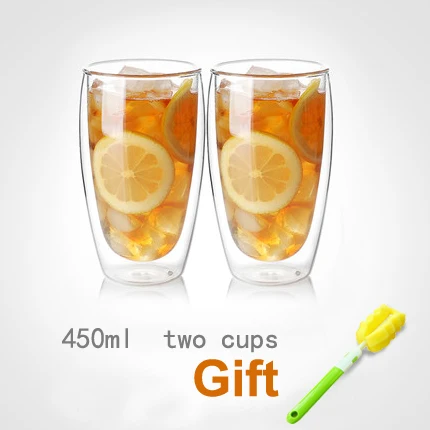 450ml two Стеклянная чашка с двойными стенками для пива, виски, шампанского, кофе, вина, бокал, чайные чашки, посуда для напитков - Цвет: 450ml two