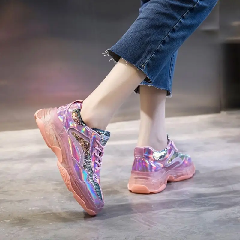 ZALAVOR Colorful Thick Bottom Bling Fashion Running Shoes Women Young Lady Club Sports Daily Casual Sneakers Footwear Size 35-39 | Спорт и