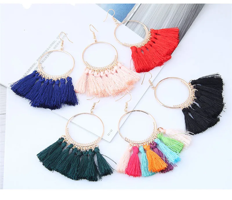 Kymyad Bohemian Korean Earrings Round Vintage For Women Long Tassel Bijoux Femme Earings Fashion Jewelry 2018 | Украшения и