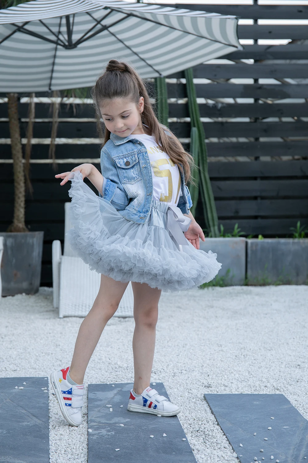 Детская одежда серого цвета для маленьких девочек Серебристые Пышные