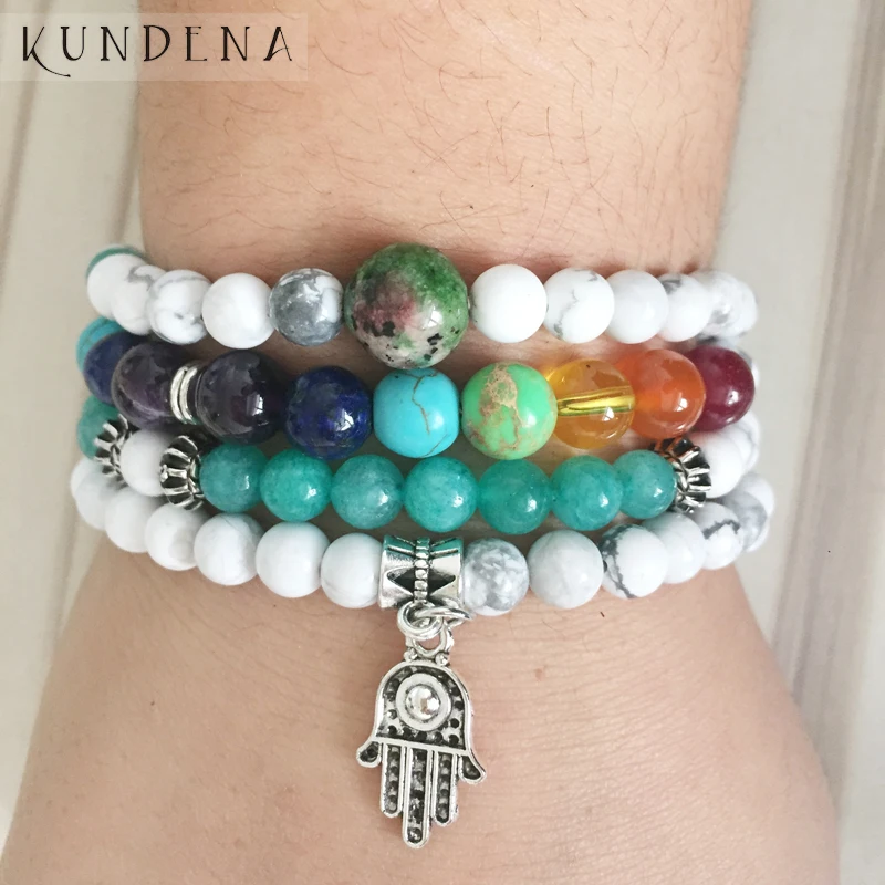 Браслет для йоги с надписью Calm Lotus Buddha Tree Hamsa женский браслет 7 чакрами Howlite на