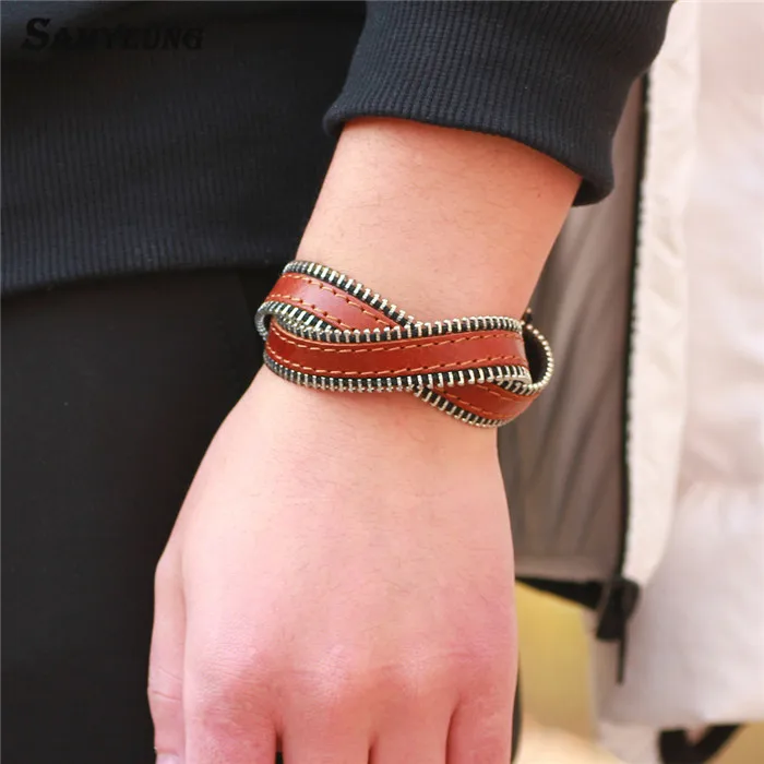 Samyeung подвеска в стиле стимпанк браслеты на молнии женские кожаные Braclet мужские