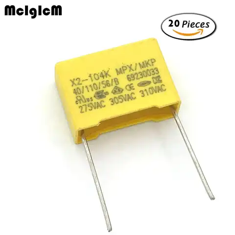 Конденсатор MCIGICM 20 шт. 0,1 НФ конденсатор X2 конденсатор в переменного тока 15 мм X2 полипропиленовый пленочный конденсатор мкФ