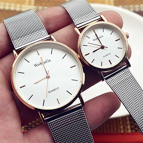 Мода Womage для влюбленной пары мужчине reloj mujer бренд класса люкс сетка из