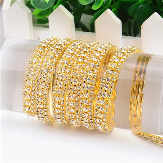crystal with gold 2 ярда 3 ряда Кристалл+ цвет AB Стразы цепь чашки Серебряная основа с коготь платье украшение отделка аппликация Пришивные сумки для одежды - Цвет: crystal with gold