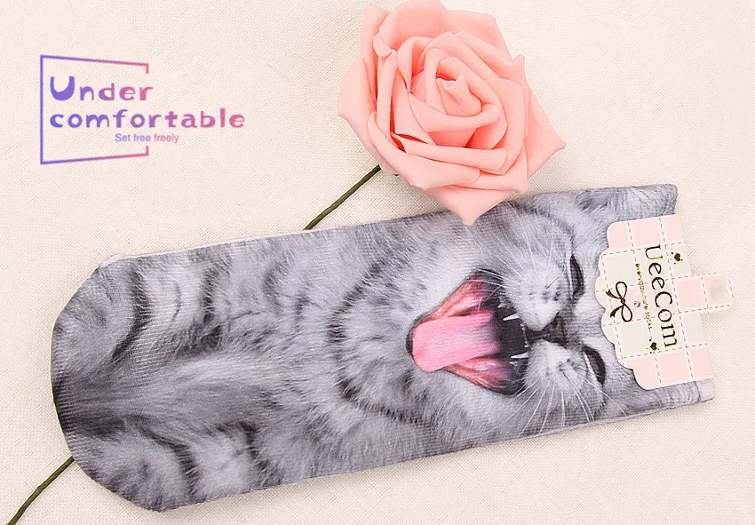 Летние модные женские короткие носки Kawaii с объемным принтом киска и кошка милые