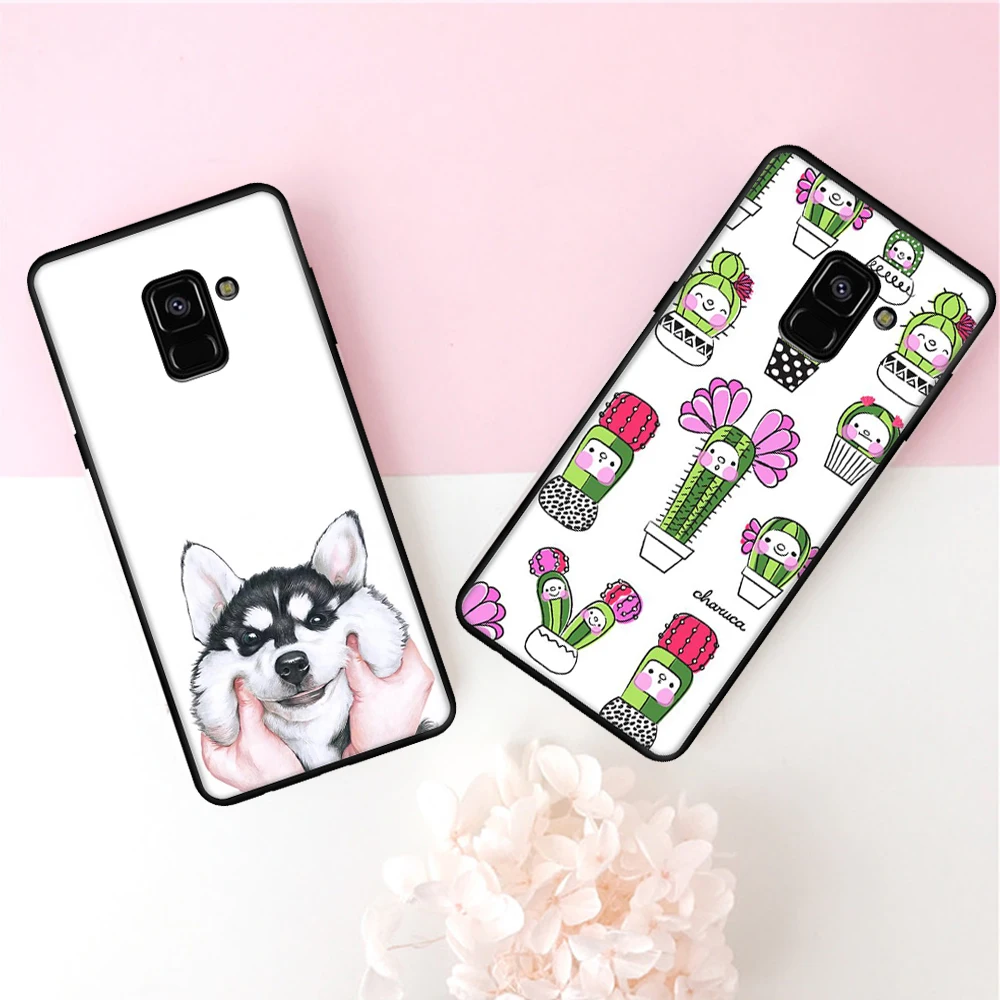 Матовый чехол с черным узором для samsung Galaxy A8 A6 Plus A8 A9 Star Lite A7 A5 A3, защитный чехол для телефона