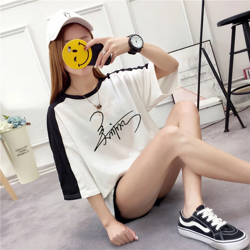 Ulzzang рубашка Харадзюку каваи Женская хлопчатобумажная рубашка Топ тройники Лето размера плюс Kpop EXO Kpop футболка женская уличная рубашка