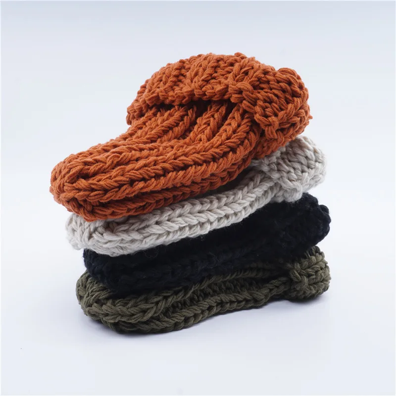 Зимняя новая шерстяная шапка Женская Повседневная вязаная с крупными линиями