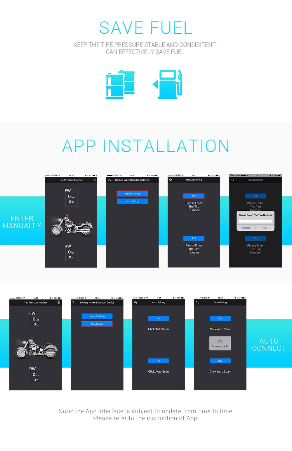 HEROBIKER мотоцикл Bluetooth система мониторинга давления в шинах TPMS мобильный телефон приложение обнаружения 2 внешних датчика
