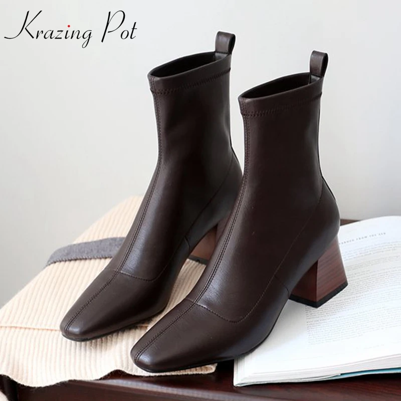 Krazing Pot/2019 кожаная обувь с микрофиброй на высоком каблуке без шнуровки зимние