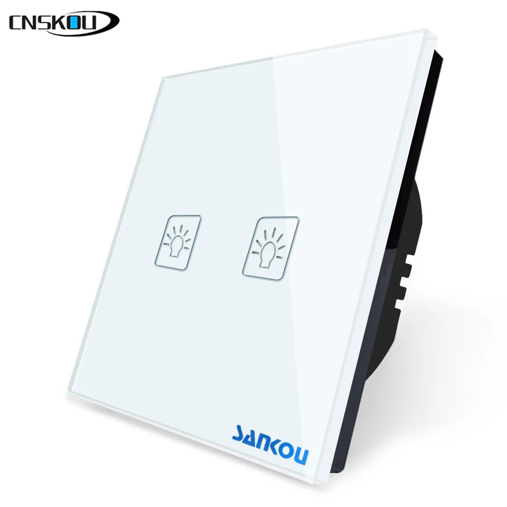 Cnskou ЕС 2 банды 1Way110V 220V настенный светильник сенсорный выключатель белый кристалл