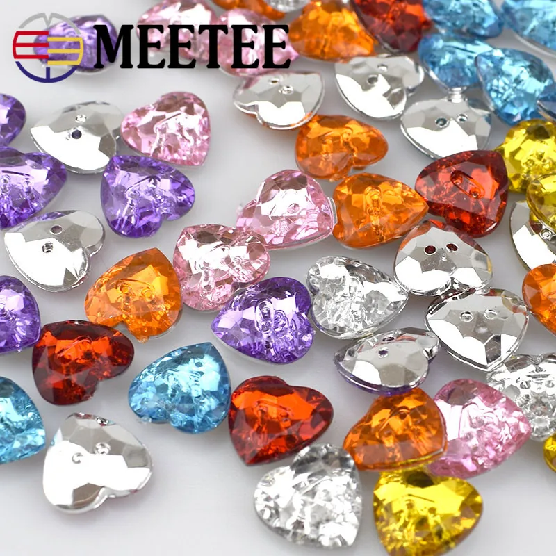 150pcs 2 Holes Heart Shape Silver Back acrylic Muticolor Crystal Button for Sewing Garment Supplies Accessory DIY Crafts AP2243 | Дом и сад