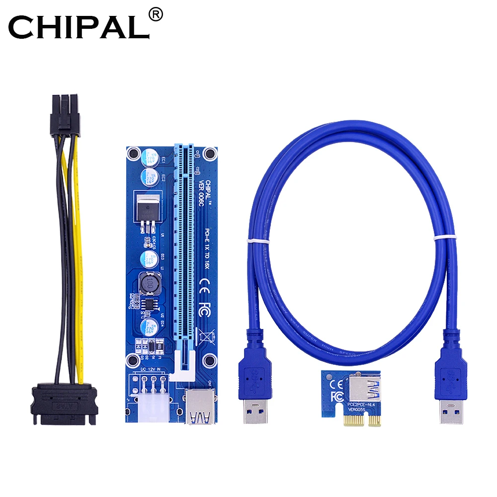 CHIPAL VER006C 100 см Express Riser Card PCIE 1X к 16X удлинитель + кабель USB 3 0/SATA 15Pin 6Pin шнур питания для