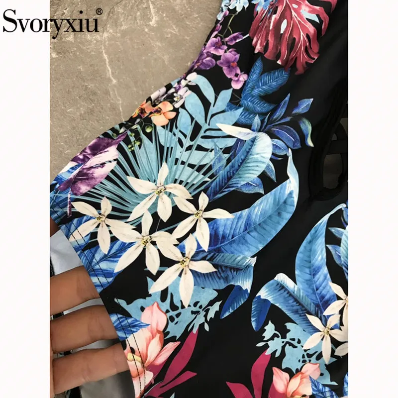 Женское пляжное боди Svoryxiu черный купальный костюм с вырезами и цветочным принтом