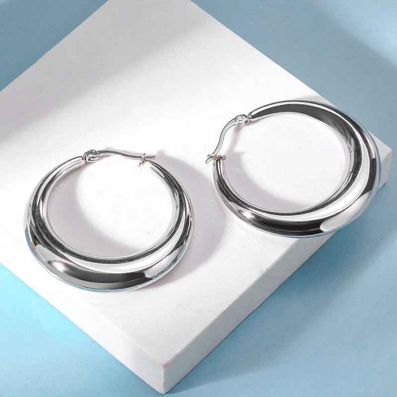 Женские серьги кольца Crescent Moon из нержавеющей стали серебристого цвета с