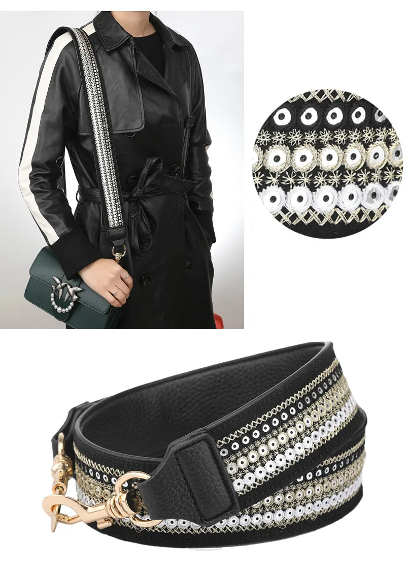 Модные вышивка 110 см ремни для сумок плеча Замена ремней Съемная Кожа Crossbody Messener Сумка Ремни Аксессуары для дамских сумочек