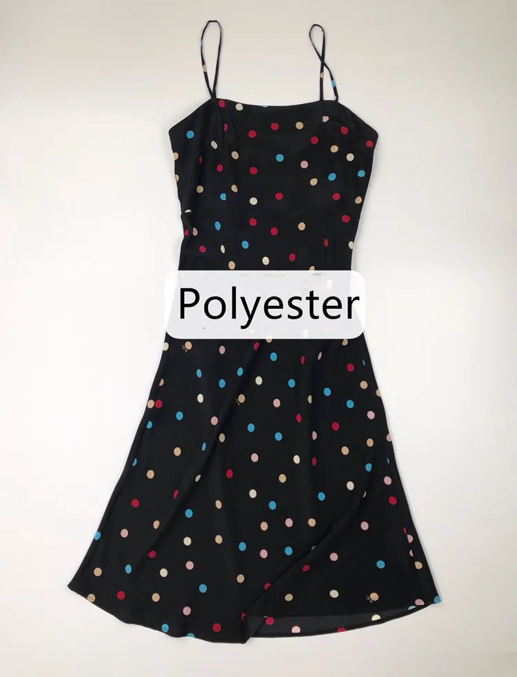 Polyester Женское платье, винтажное, сексуальное, женское, шелк, новинка, цветное, в горошек, с принтом, на тонких бретелях - Цвет: Polyester