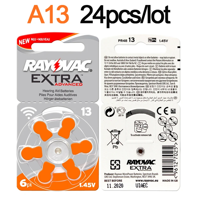 24 шт. батарейки для слухового аппарата RAYOVAC A13 13A 13 P13 PR48|Часовые батарейки| |