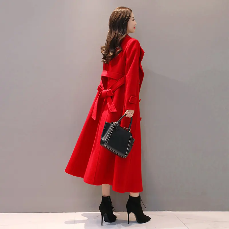 Двубортное модное длинное шерстяное пальто для женщин Manteau Femme осень зима Макси
