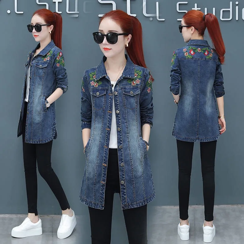 Vangull 5XL джинсовая куртка с цветочной вышивкой весенне осенняя Новинка женское