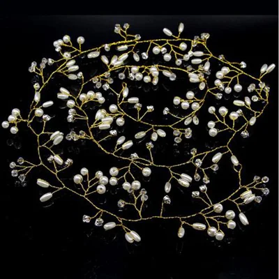 Silver-35cm Кристальный жемчужный пояс для волос Свадебные украшения для волос украшения для невесты Свадебные аксессуары для волос - Окраска металла: Silver-35cm