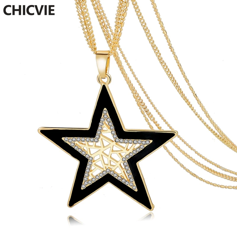 

CHICVIE gold Star Pendant Necklace For Women 2017 Crystal Ethnic Necklaces Long Vintage Jewelry Female Collier Femme Sne160123