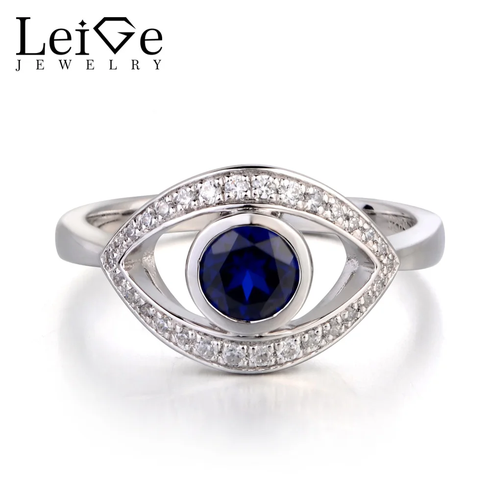 

Leige Jewelry Lab Blue Sapphire Ring Wedding Ring Round Cut Gemstone September Birthstone Ring Solid 925 Sterling Silver Gifts