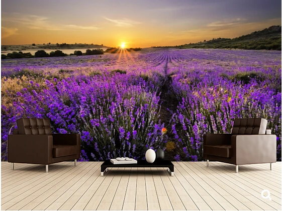 

Custom floral wallpaper,Sunset over Lavender Field,3D photo murals for modern living room bedroom backdrop waterproof wallpaper