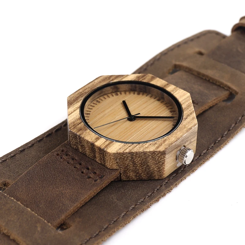 Женские кварцевые часы с бамбуковым циферблатом в кожаном ремешке|wristwatch