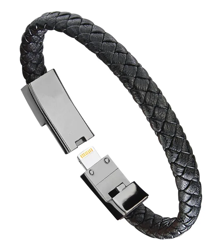 Открытый Портативный кожаный Мини Micro USB браслет зарядное устройство данных зарядный кабель синхронизации для iPhone6 6s Android type-C телефонный кабель - Окраска металла: iPhone 20cm