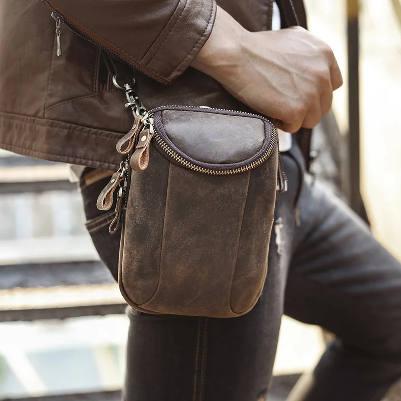 dark brown Модная мужская кожаная многофункциональная сумка через плечо Mochila, дизайнерская сумка для сигарет, сумка для путешествий, поясная сумка с крючком, поясная сумка 611-25-d - Цвет: dark brown