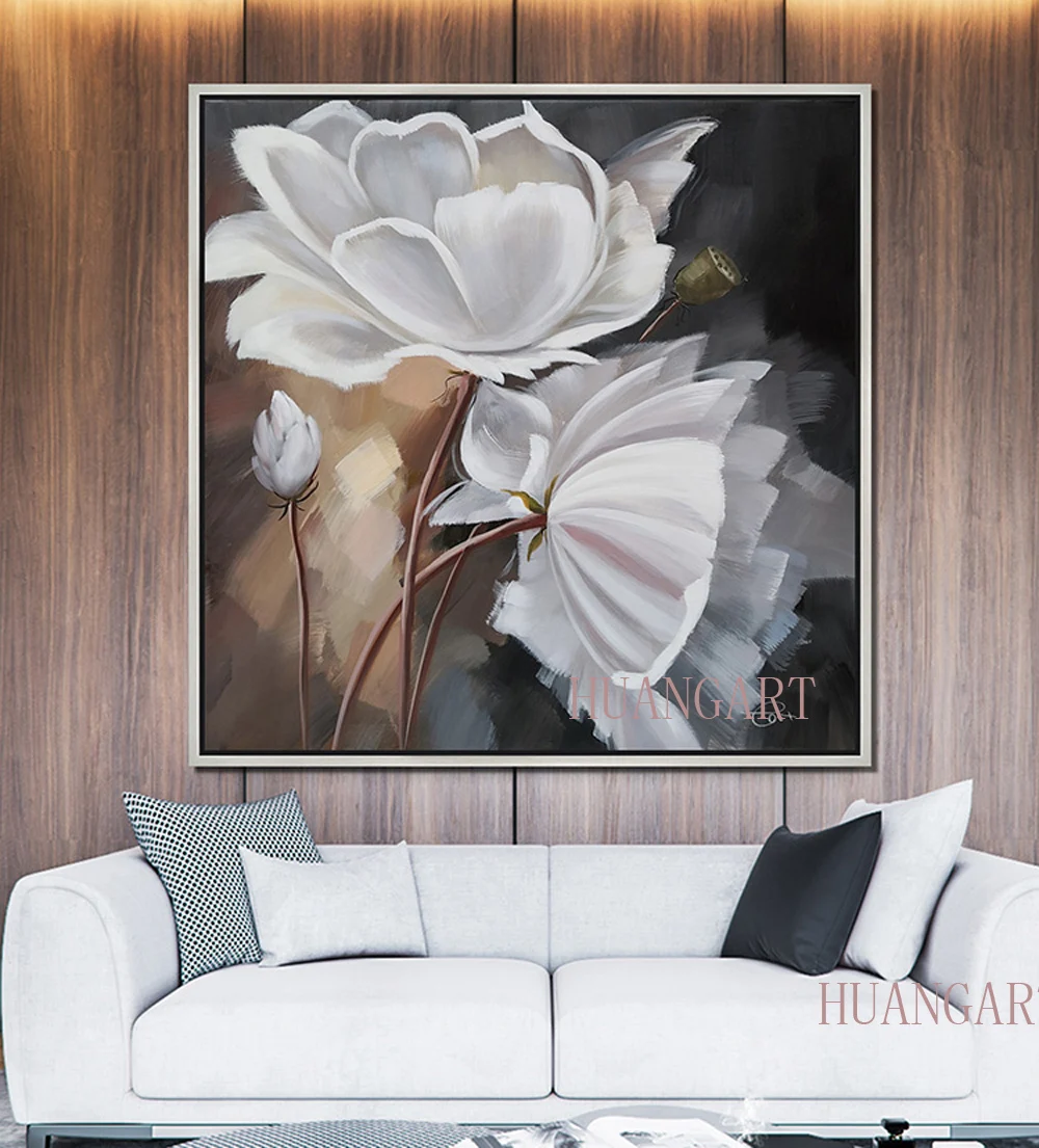 

100% Hand Painted Abstract White Flower Art Painting On Canvas Wall Art Wall Adornment Picture Painting For Live Room Home Deco
