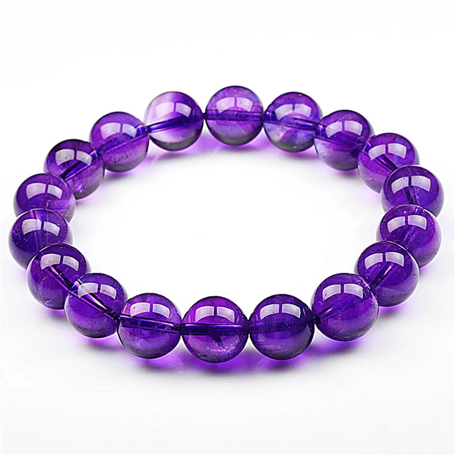 10-15mm Wholesale Genuine Natural Purple Bracelets For Women Femme Charm Stretch Round Crystal Bead Bracelet