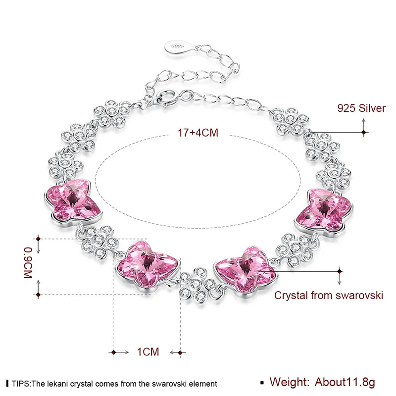 Женский браслет с кристаллами Swarovski из серебра 925 пробы изысканными цветами