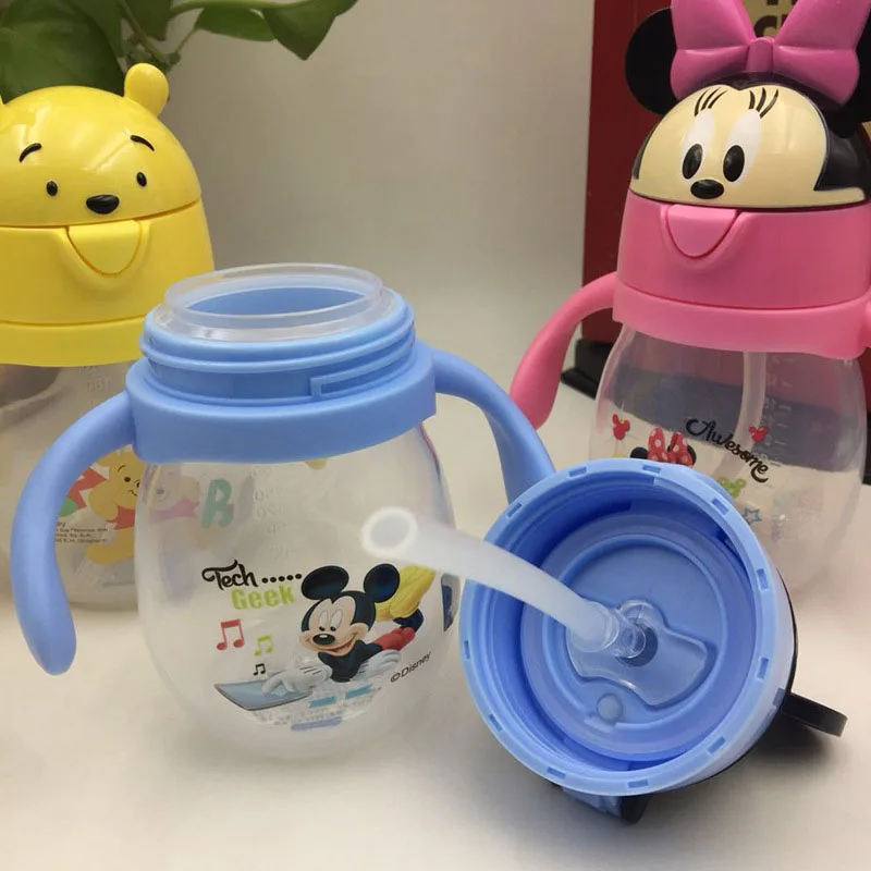 Disney 270 мл Микки Маус Детская кружка для кормления ребенок Детская безопасность соломинка для коктейлей бутылка Микки Минни портативный чашки подарки на день рождения