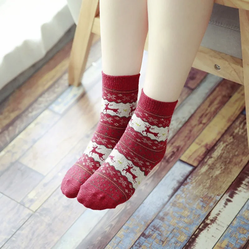 Спортивные носки Теплые шерстяные хлопковые Женские зимние в стиле ретро с милым
