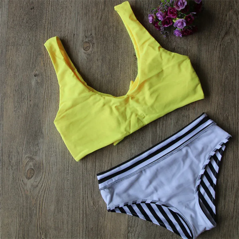 

Stripe Set Bowknot Sexy Bikinis Women Swimsuit Push Up Swimwear Female Brazilian Bikini Summer Beach Bathing Suit Biquini