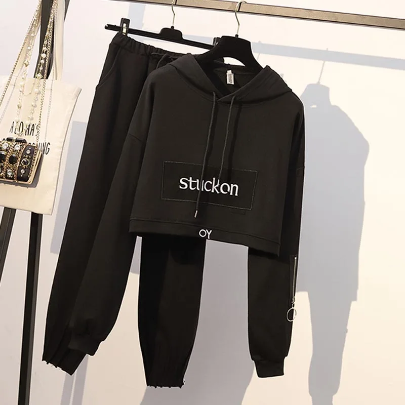 YICIYA черный плюс размер большой 4xl 5xl Женский комплект из 2 предметов спортивные костюмы Костюмы комплект из толстовки топ и брюки костюмы одежда - Цвет: black