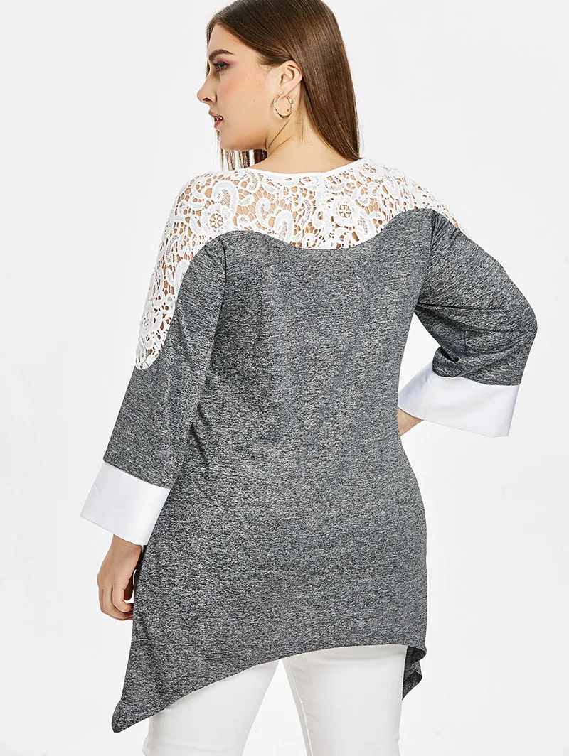PlusMiss размера плюс XXXXXL цветочный из кружев кроше с Длинная блузка женские большие