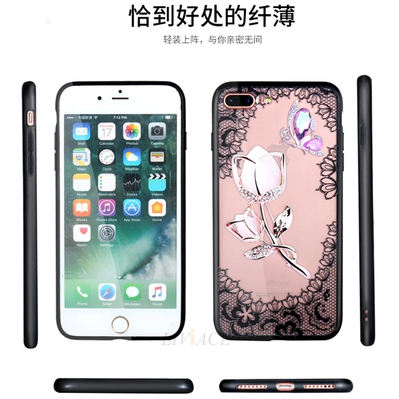 luxury diamond 3D relief lace flower phone case for samsung galaxy note 9 8 5 4 c5 c7 c9 pro girl tpu back cover coque note4 |