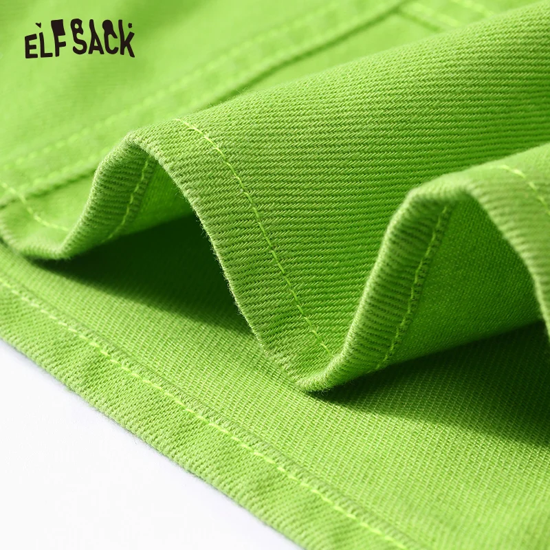 Женская джинсовая мини юбка ELF SACK зеленая уличная с молниями средней посадки