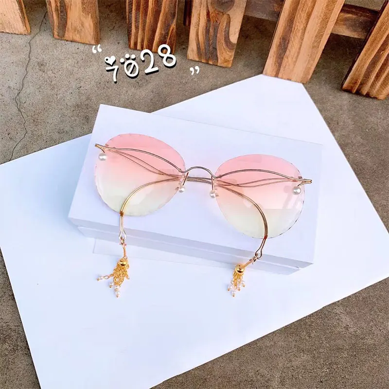 gradient orange Овальные женские солнцезащитные очки без оправы, новинка, стильные дизайнерские солнцезащитные очки с перламутровым носом, женские прозрачные градиентные большие тени, очки - Цвет линз: gradient orange