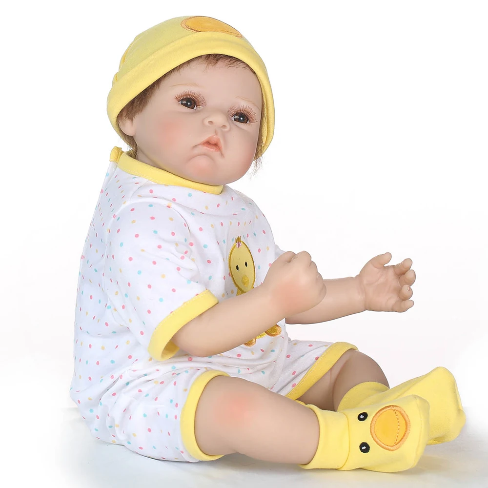 22&quotgirl doll reborn babies silicone vinyl children play house toys with duck and blanket bebe alive dolls | Игрушки и хобби