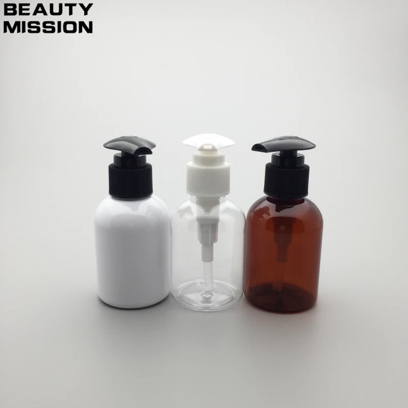 BEAUTY MISSION 50PCS 100ML Lotion Pump Bottle,white Plastic Cosmetic Container,Empty Shampoo Sub-bottling, Essence Oil Bottle