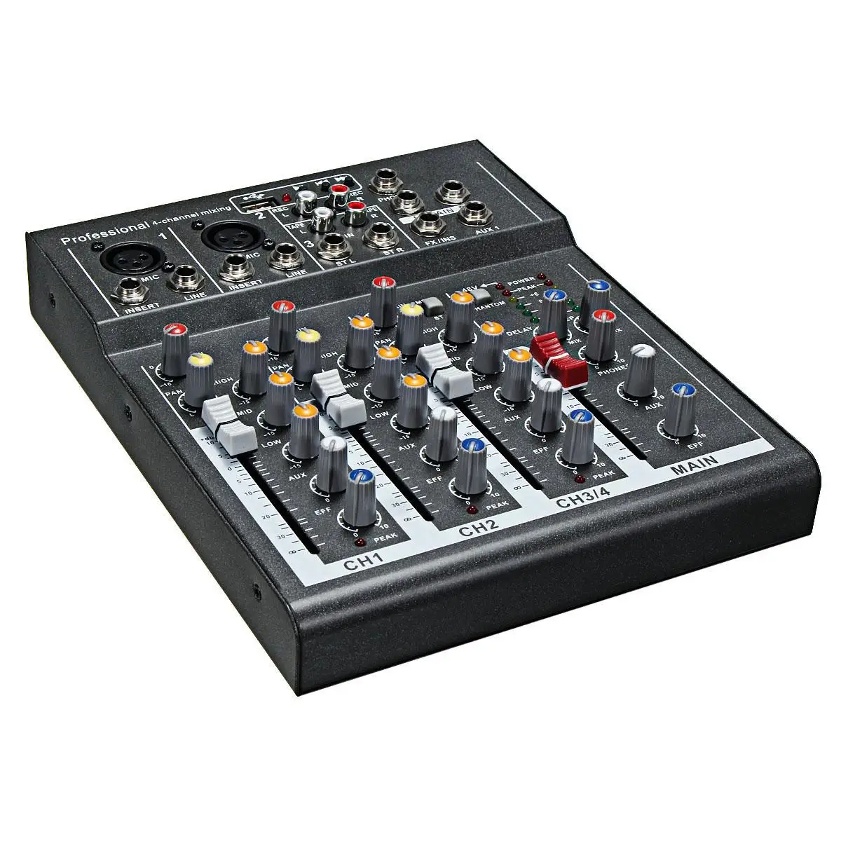 LEORY Мини Портативный 4 канала Профессиональный DJ аудио караоке микшерный пульт с USB 48 в мощный металлический цифровой DJ микшер звука