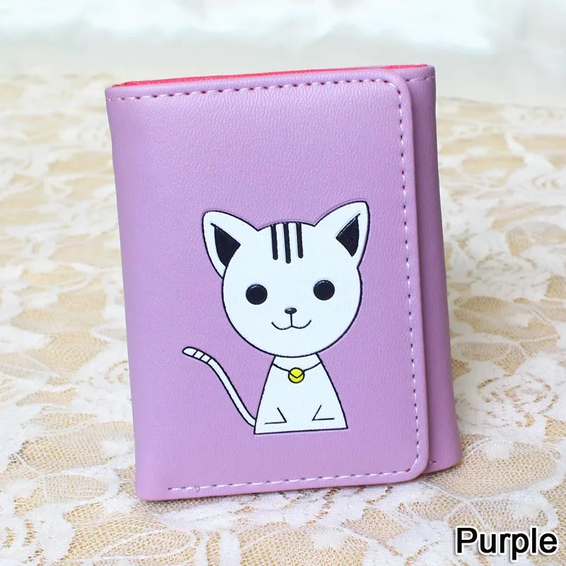 Purple Женские кошельки с персонажами мультфильмов из искусственной кожи, короткий кошелек с кошкой, Дамские кошельки для девушек, сумочка-клатч, кошелек для монет, женский кошелек, держатель для карт, подарки - Цвет: Purple
