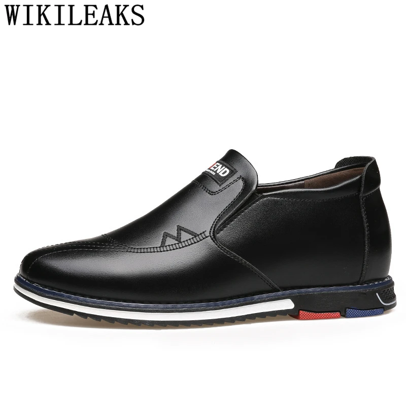 Elevator Shoes For Men Venting Hole Loafers Leather Brand Mens Casual Increase Within Zapatillas Hombre Ayakkabi | Обувь