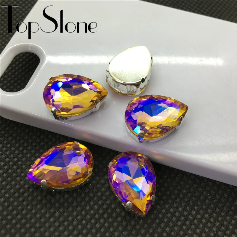TopStone Colors AB каплевидные Пришивные бусины 10х14мм ~ 20х30 мм стеклянные капли
