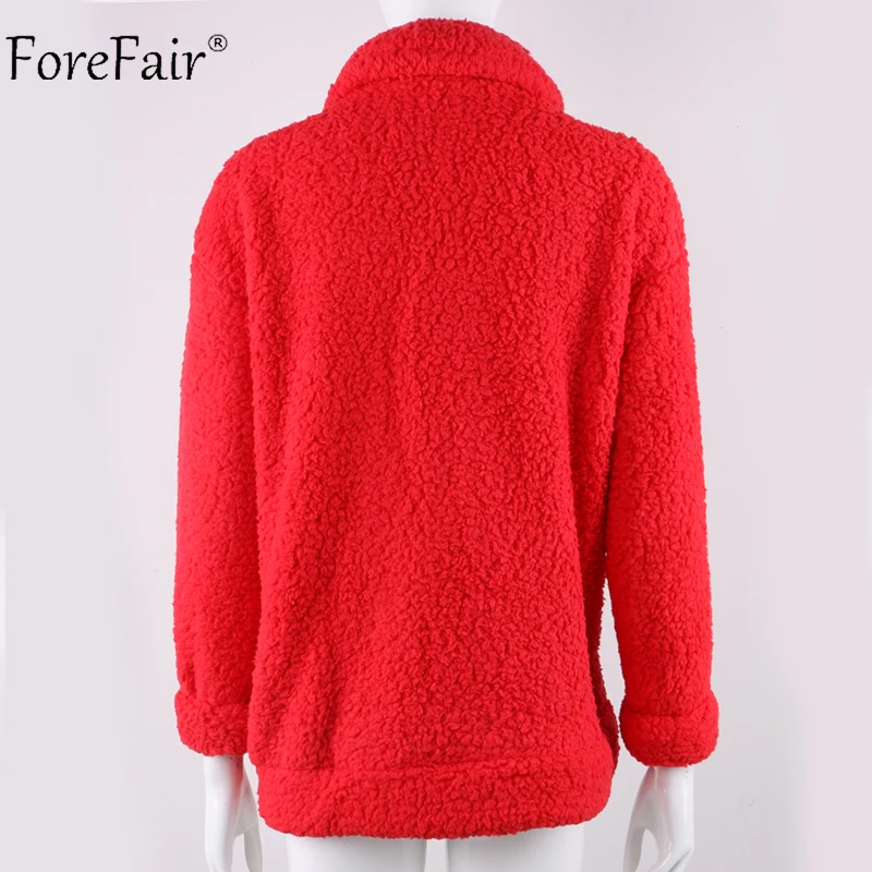 Forefair/зимнее пальто из искусственного меха размера d, Женская куртка с натуральным мехом плюшевого мишки, повседневное пальто свободного размера плюс с карманами и отворотами